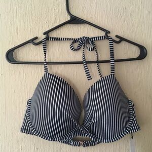 Shade Shore Stripe Swim Bikini Top Size 36D Black White NWT Large Twist Underwir